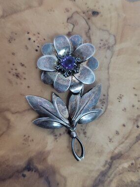 Vintage Sterling & 14K Flower Brooch